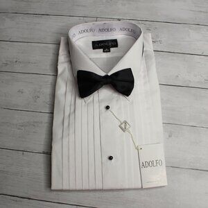 Adolfo Men's White Tuxedo Dress Shirt Size 19 36 37 Black Bow Tie